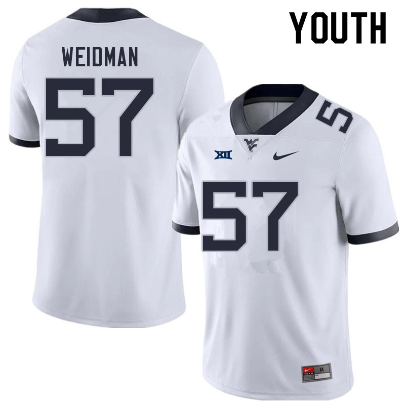 Youth #57 Sullivan Weidman West Virginia Mountaineers College Football Jerseys Sale-White - Click Image to Close